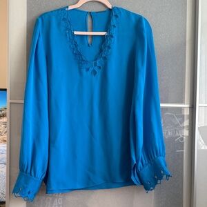 Elie Tahari Vibrant Blue Blouse with Cutout Details